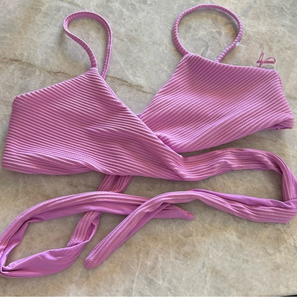 NWOT‎ L*SPACE Chloe Bikini Top Ribbed Tie Waist Adjustable Rosebud Purple - Picture 4 of 7